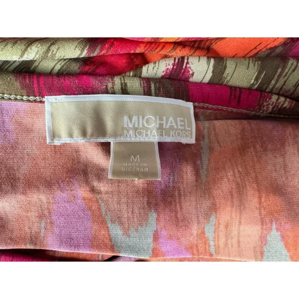 Michael Kors Womens Ikat Chevron Print Orange Pink Tie Back Dress Stretch Medium